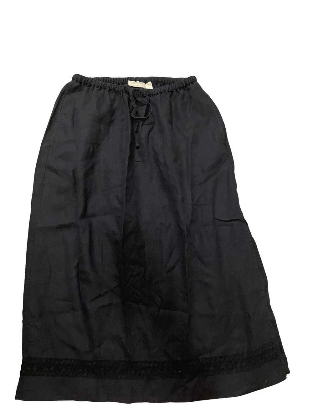 100% Linen Navy Drawstring Midi Skirt